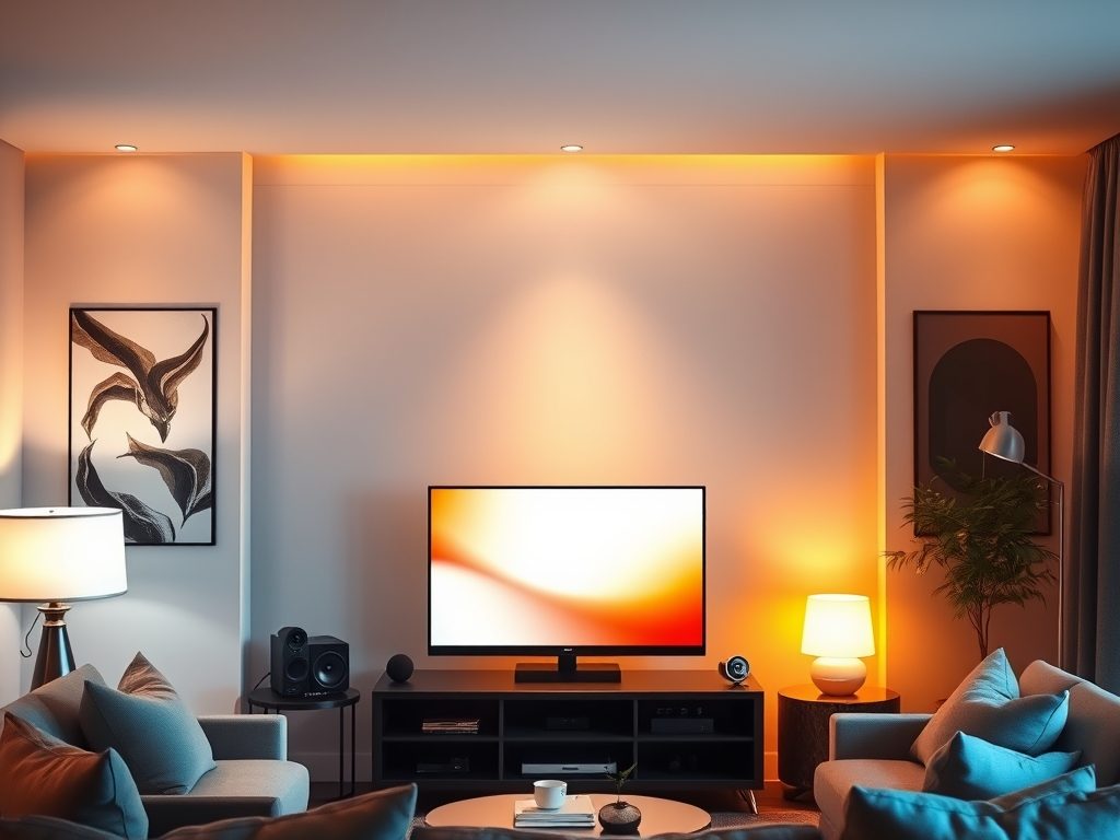 Oświetlenie przy telewizorze w salonie: jak dobrać światło dla komfortu i klimatu wnętrza